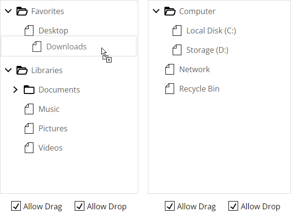 Drag Drop Between Two TreeViews in Blazor .NET