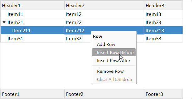 Add Context Menu to Column, Rows or Cells in AngularJS Tree Grid